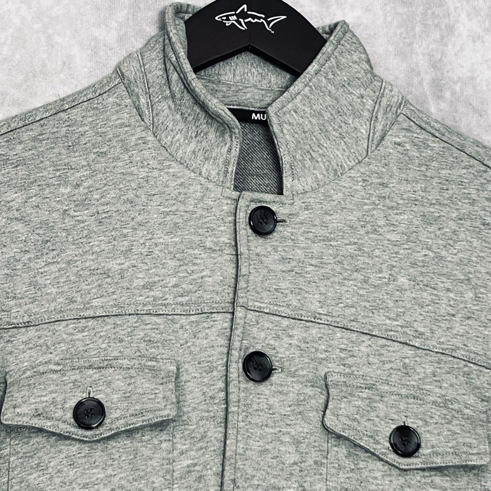 Murano Men's Gray Button Up Sweater Jacket 100% Cotton Heather Button Pockets